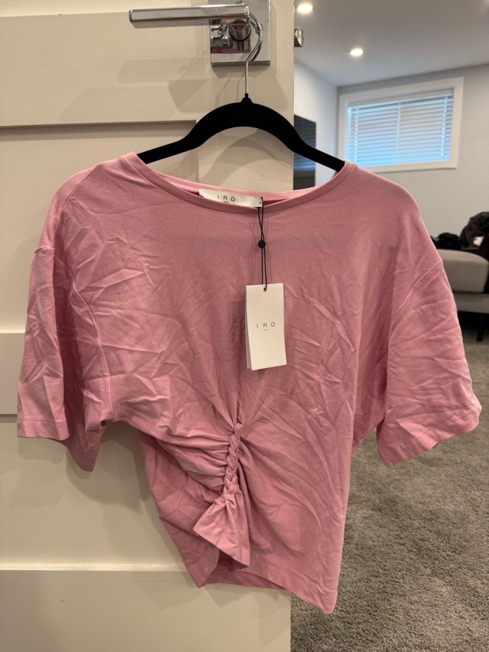 IRO Dusty Pink Short Sleeve Ruched Crop Top